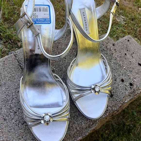 Caparro’s Silver Heels with Crystal Gems - Picture 1 of 4